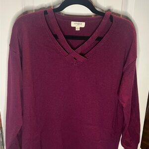 Umgee Deep Red V-Neck Sweater
